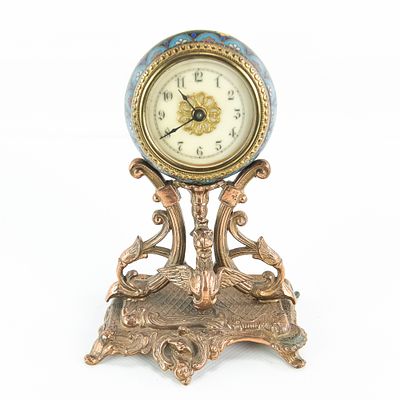 Antique Cloisonn&eacute; & Bronze Desk Clock. This exquisite late 19th-century desk clock features a 
