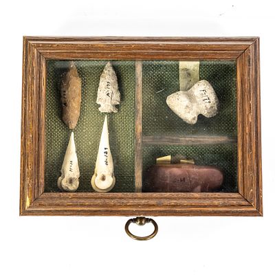 Native American Artifact Shadowbox. This collection features six prehistoric and historic Native 