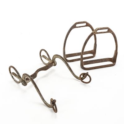 US M1892 Cavalry Bit & Stirrups Group. This lot features a significant pairing of American 