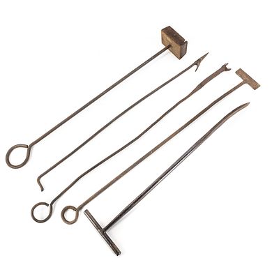 Antique Iron Branding & Forged Tools. This collection of five antique hand-forged iron tools 