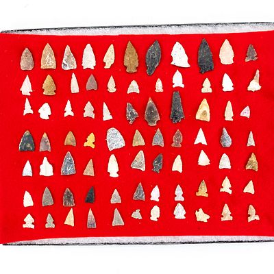 77pc Indigenous Stone Arrowhead Cache. This extensive collection of 77 individual stone 
