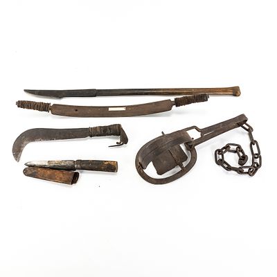 Antique Trapper and Bladesmith Tool Lot. This specialized collection features a rugged 
