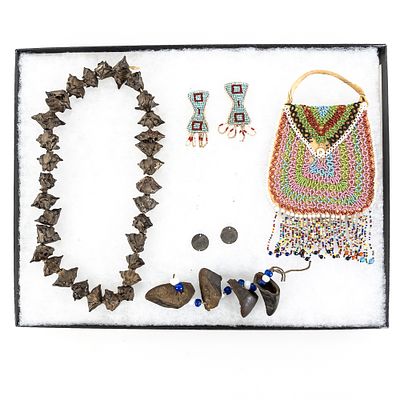 Native American Style Beaded Bag & Items. This collection features a striking Great Lakes or 