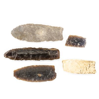 5 Pc Paleo-Indian Style Lithic Tools. This exceptional 5-piece set showcases a range of early 