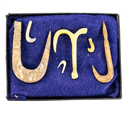 Set of 6 Ancient Style Bone Fish Hooks-*. This intriguing collection features six hand-carved 