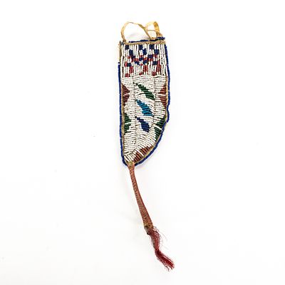 Plains Beaded Knife Sheath with Quills-Late 19th C. This striking piece is an authentic late 