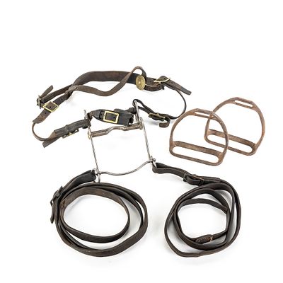 US Army M1902 Bridle & B.M. CO Stirrups. This early 20th-century cavalry set features a US Army 