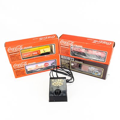 KLine Coke & Hershey's Commemorative Railway Cars. Collection features (3) Kline 1990s assorted 