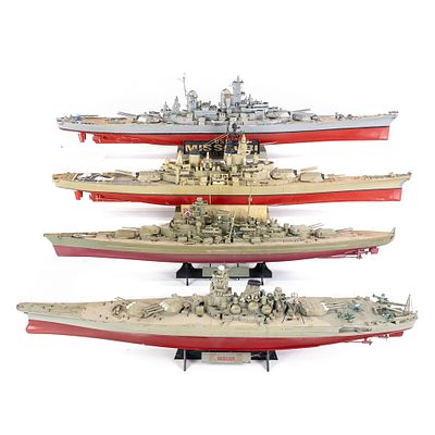 (4) Bismark Battleship Assembled Toy Models. Collection of (4) vintage Bismark Model Battleships 
