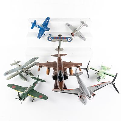 (8) Toy Model Military Airplane Assortment. Toy Airplane assortment featuring handcrafted wooden 