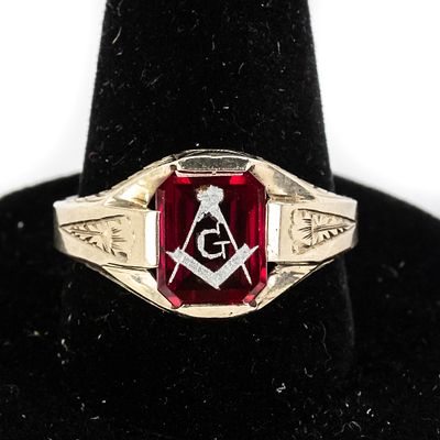 14k White Gold Masonic Blue Lodge Signet Ring. Handsome Art Deco 14k white gold Masonic signet; 