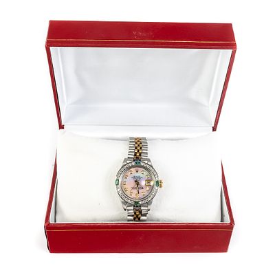 1980s Ladies Diamond & Emerald MOP Rolex Datejust. 1980s Ladies Rolex Datejust perfectly paired 