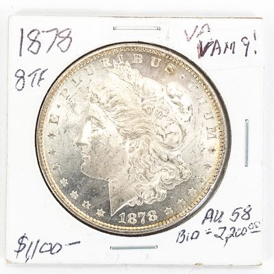 TONED 1878 8TF Morgan Silver Dollar VAM 9 AU $1. 1878 8TF eight tail feathers Morgan Silver 