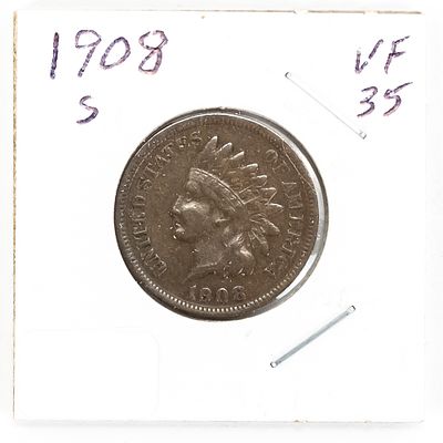 1908-S Indian Head 1C Cent Penny RAW VF-35 1c. 1908-S Indian Head Penny, Raw VF-35 coin? Tough 