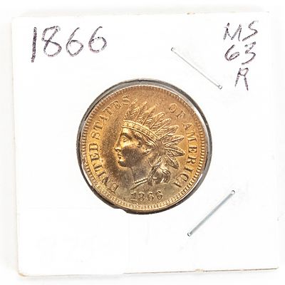 Toned 1866 Indian Head RED Cent UNC MS ++. Toned 1866 Indian Head Cent, (RED MS-63 ?) Hard to 
