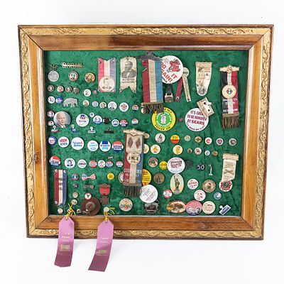 Political Button Collection on Framed Board. Large collection of political, labor, advertising 