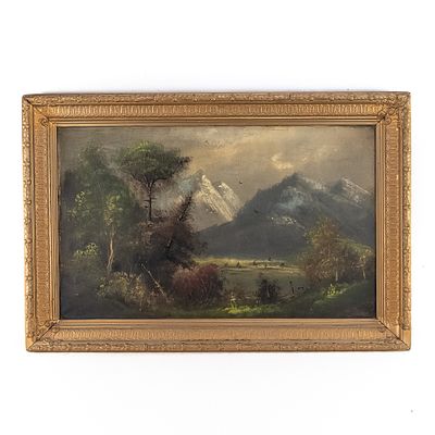 Antique Landscape Oil Painting in Frame. This evocative, late19th or early 20th-century 