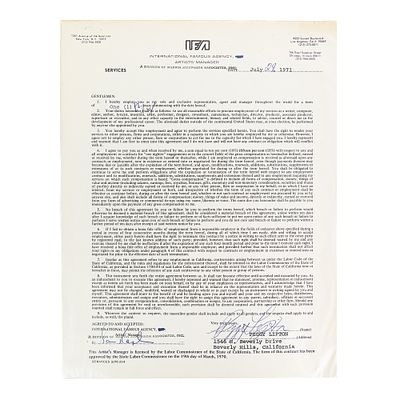 Peggy Lipton Autographed 1971 Warner Bros Contract. Peggy Lipton SIGNED 1971 International 
