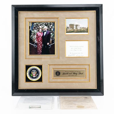 Gerald & Betty Ford Signed White House Xmas Card. Handsome Gerald R. Ford & Betty Ford framed 