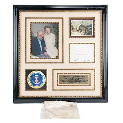 Gerald & Betty Ford Signed White House Xmas Card. Handsome Gerald R. Ford & Betty Ford framed 