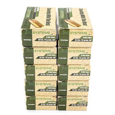 500rds of Caliber 9MM Luger JHP Ammunition. 500 rounds of caliber 9MM Luger/9X19 ammunition. 