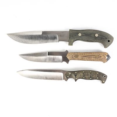 3 Custom Handmade Knives. 3 handmade custom knives by a local artisan. Knives all feature full 