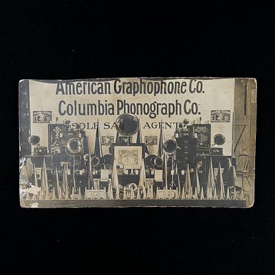 Columbia Phonograph Display Photograph. Vintage B&W photo of a display of Columbia phonographs 