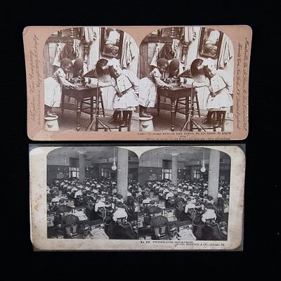 2 Vintage Stereo Views With Phonographs. Includes a comedy card of 3 black children listening to 