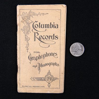 1898 Columbia Records Catalog. This rare 1898 softcover booklet is a spectacular survivor from 