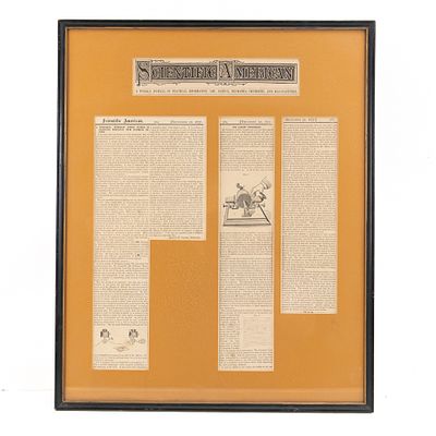 1877 Edison Phonograph Scientific American Framed. This custom-framed display features original 