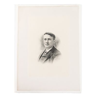 1880's Engraving of Thomas Edison. 1880's engraved portrait of Thomas Edison. Artist signed with 