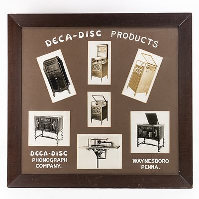 Large Framed Deca-Disc Advertising Sign. This exceptionally rare piece of 1920s mechanical music 