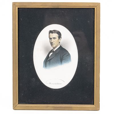 T.A. Edison Hand Colored Engraving by A.H. Ritchie. An 1880’s portrait engraving of Thomas Alva 