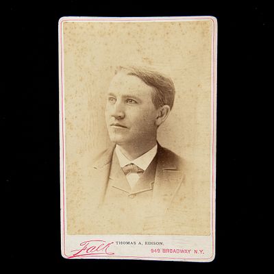1887 Photograph of Thomas A. Edison. 1887 cabinet card of a young Thomas Edison by New York 