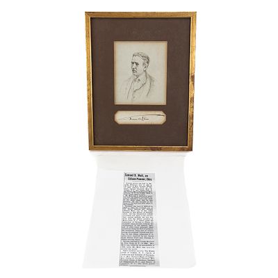 1880 Pen & Ink Thomas Edison Sketch Autographed. Framed and matted under glass pen & ink sketch 