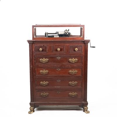 Edison Home Cylinder Phonograph Under Glass. Edison Home phonograph mounted in a Hawthorne & 