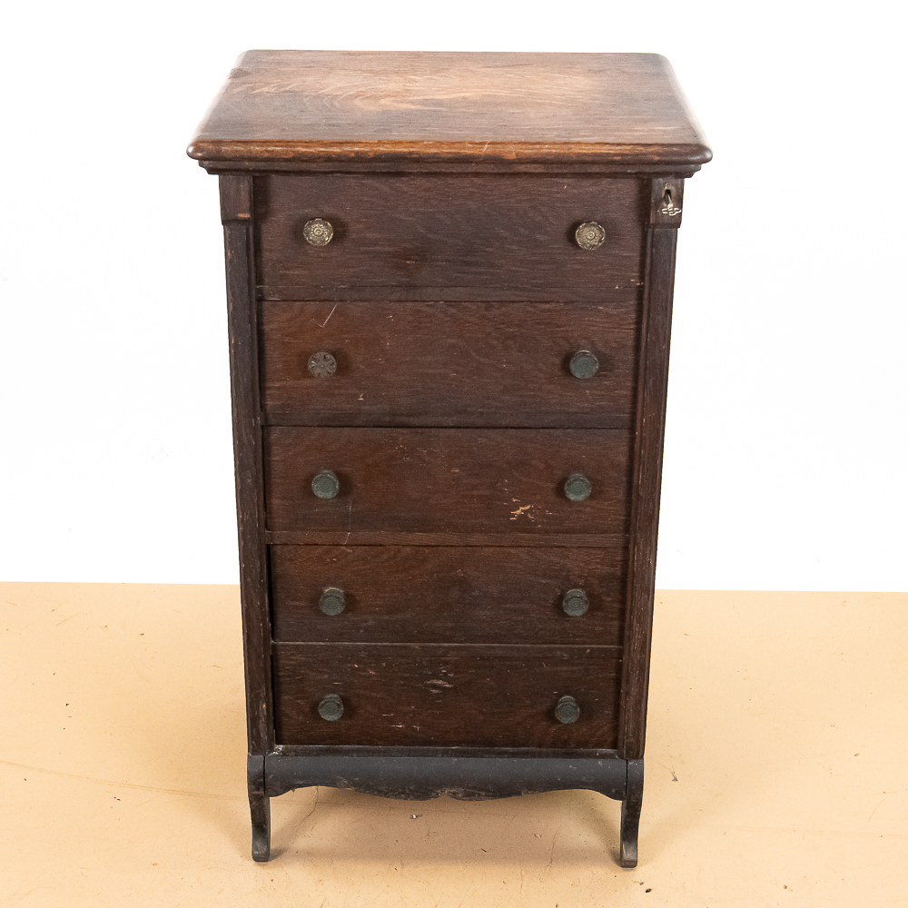 Unusual Solid Oak Cylinder Record Cabinet