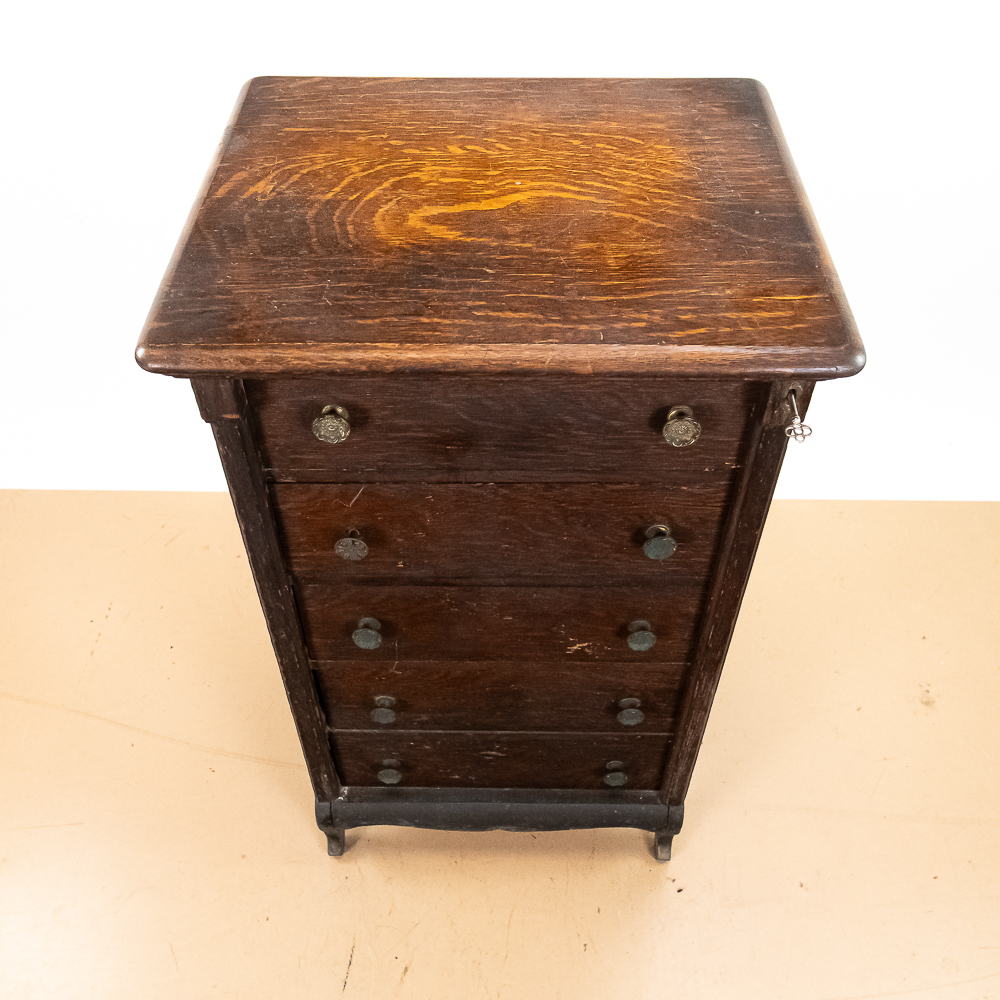 Unusual Solid Oak Cylinder Record Cabinet