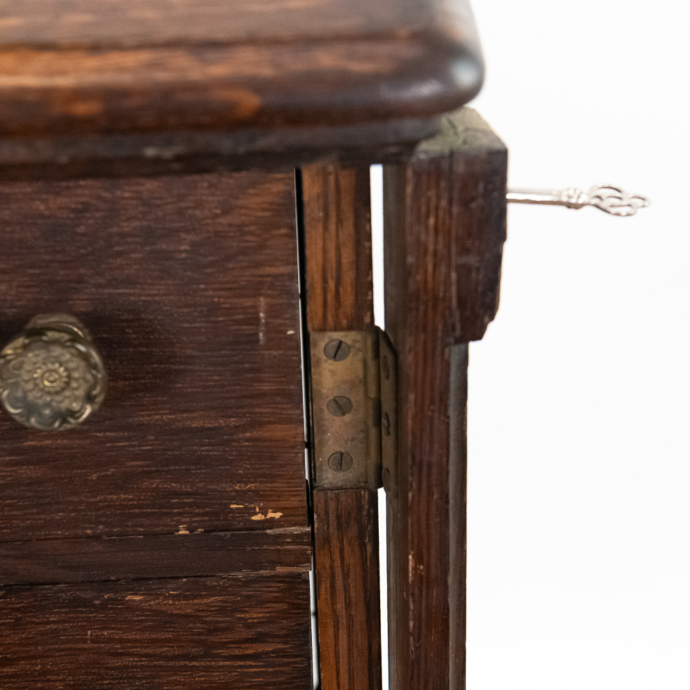 Unusual Solid Oak Cylinder Record Cabinet
