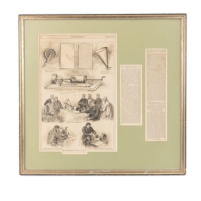 1878 Announcement of Edison's Phonograph. Framed and matted under glass announcement of the 