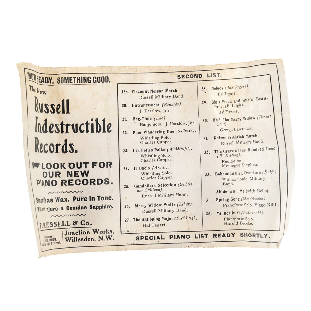 Rare Russell Indestructible Cylinder Record