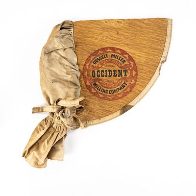 Vintage Sunbonnet Occident Flour, repurposed flour sack features the prominent red and yellow 