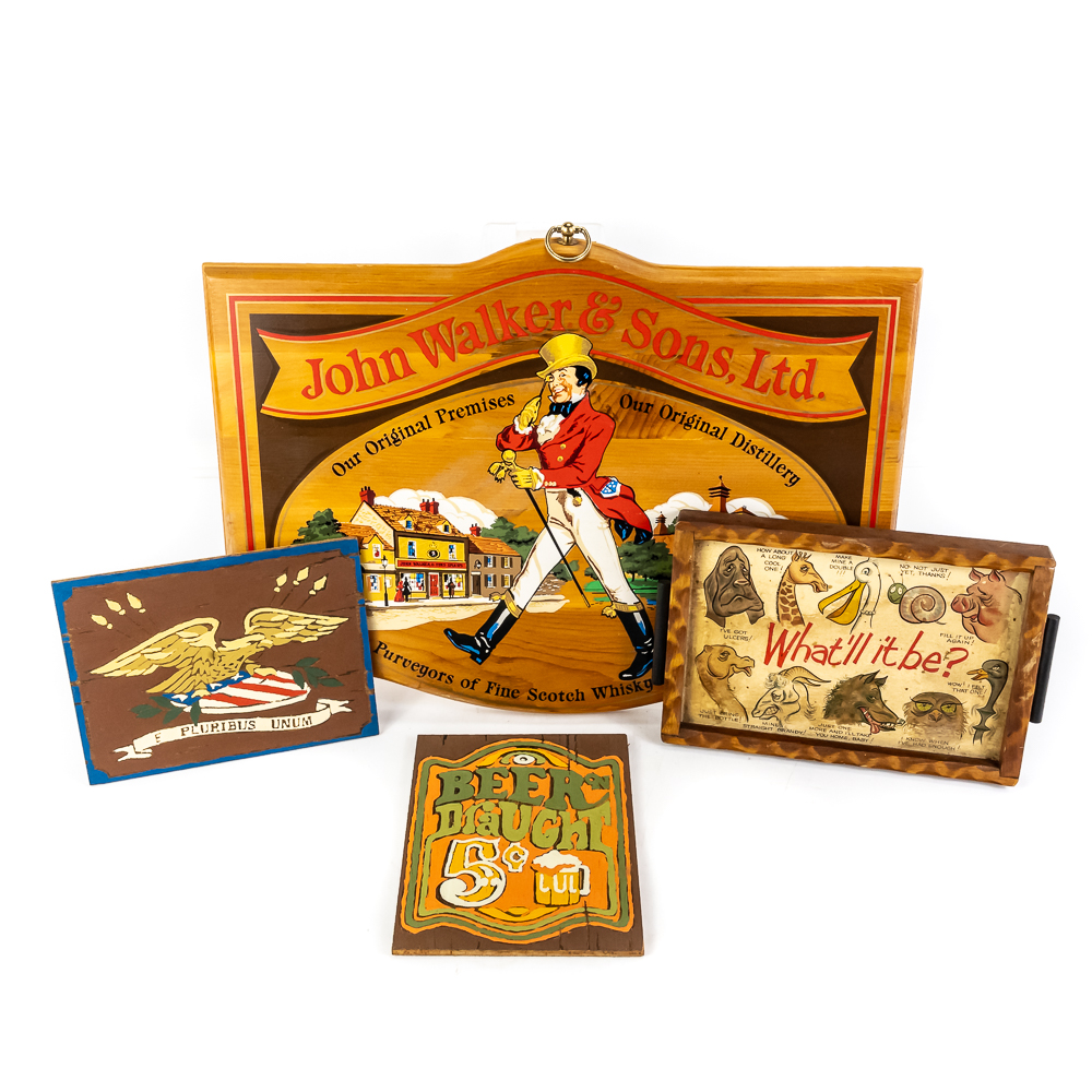 (4) Beer/Liquor-Themed Wooden Signs