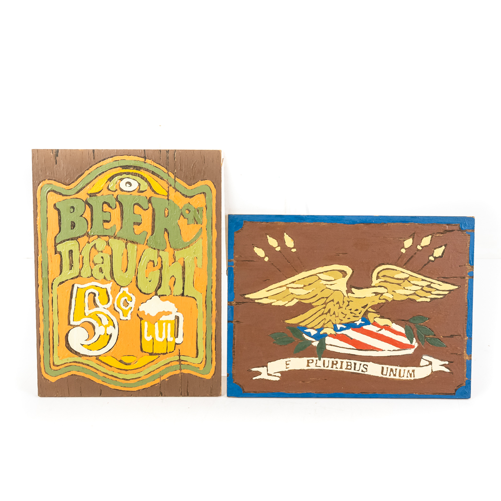 (4) Beer/Liquor-Themed Wooden Signs