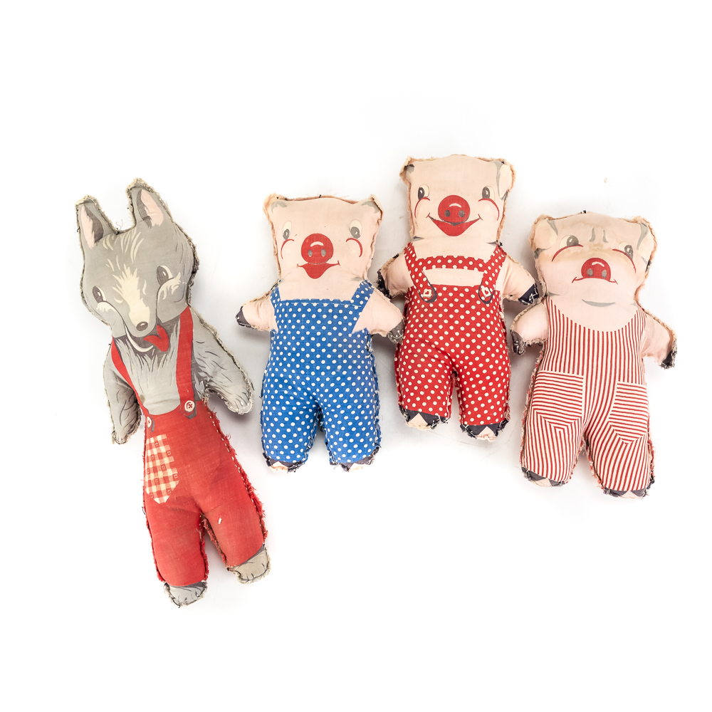 (4) Vintage Three Little Pigs & Wolf Dolls