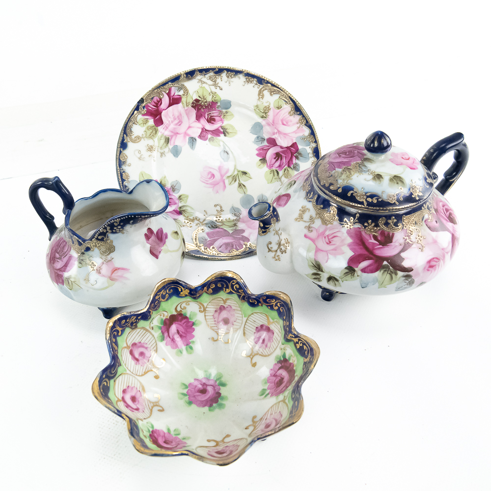Vintage Porcelain Tea Set & Silverplate Pot (7)