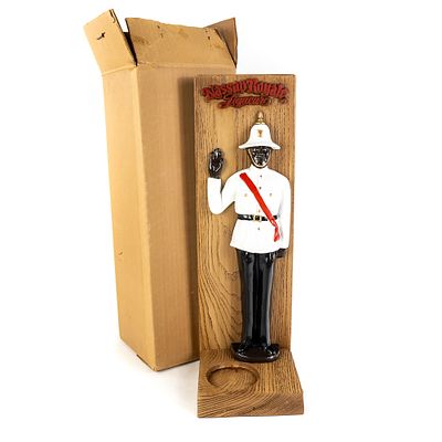 Vintage NOS Nassau Royale Liqueur Display Stand, ceramic Bahamian Royal Police Force Officer 