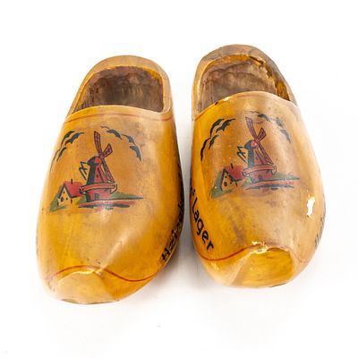 Pair of Vintage Heineken Beer Wooden Clogs, traditional Dutch promo souvenir handcrafted and 