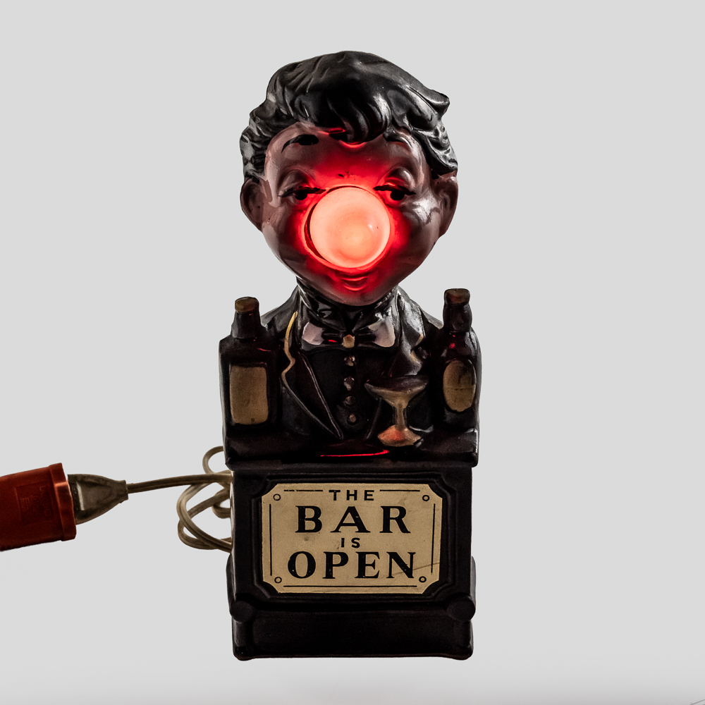 Vintage "The Bar is Open" Bartender Lamp