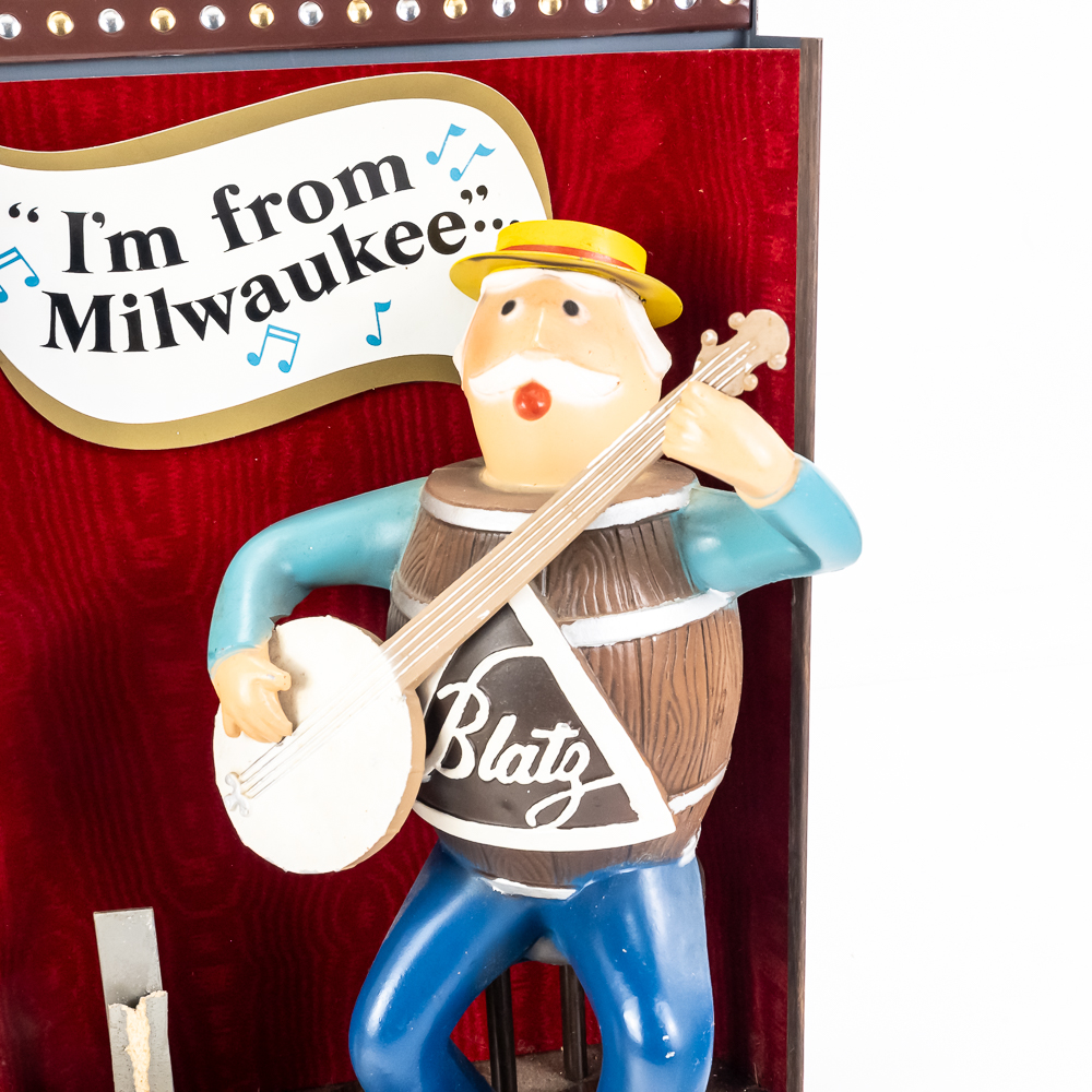 Vintage Blatz Beer Banjo Barrel Man Display